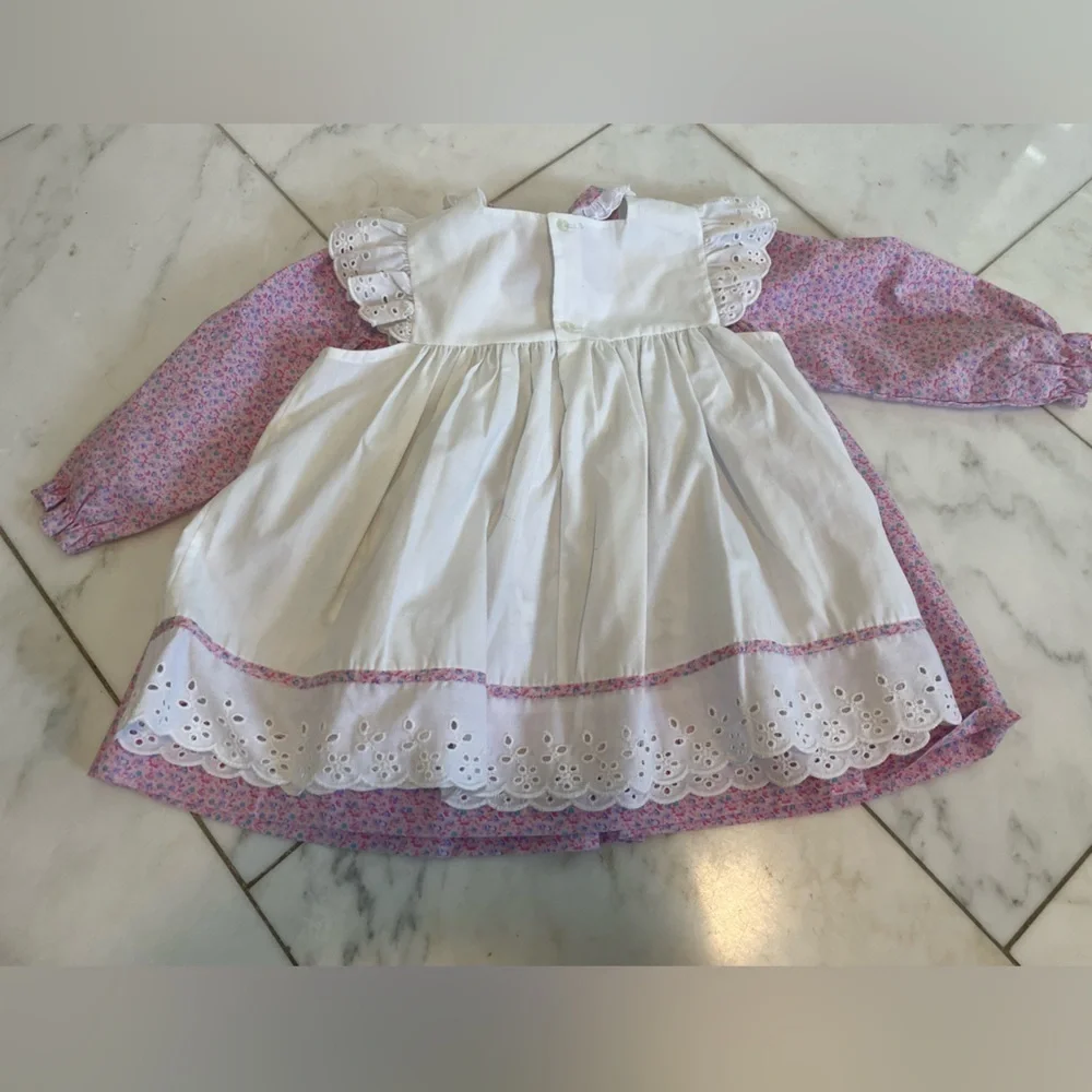 Vintage 2-piece floral pink and white apron girls dress size 4 toddler EUC